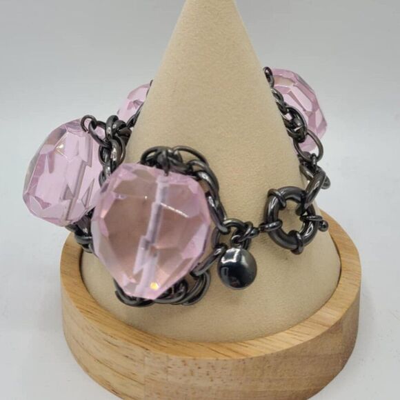 J Crew Oversize Pink/Purple Glass Chunky Bracelet - Picture 2 of 12